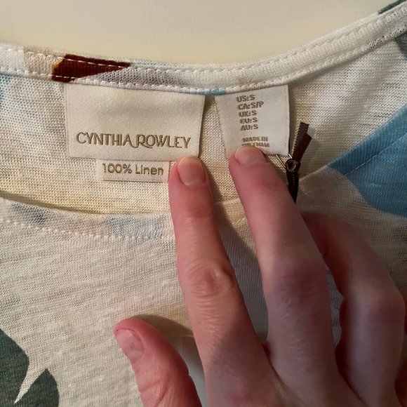 NWT CYNTHIA ROWLEY Tropical Botanical Print Linen Slub Knit Top Size Small - Picture 3 of 4